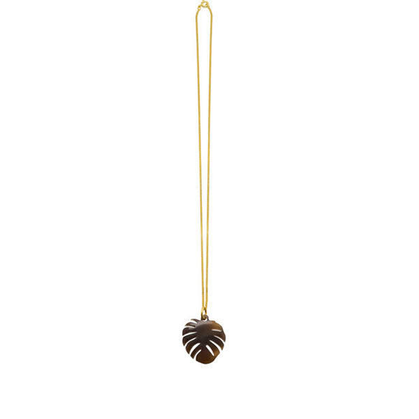 Branch Jewellery - Brown natural horn and gold monstera palm leaf shaped pendant