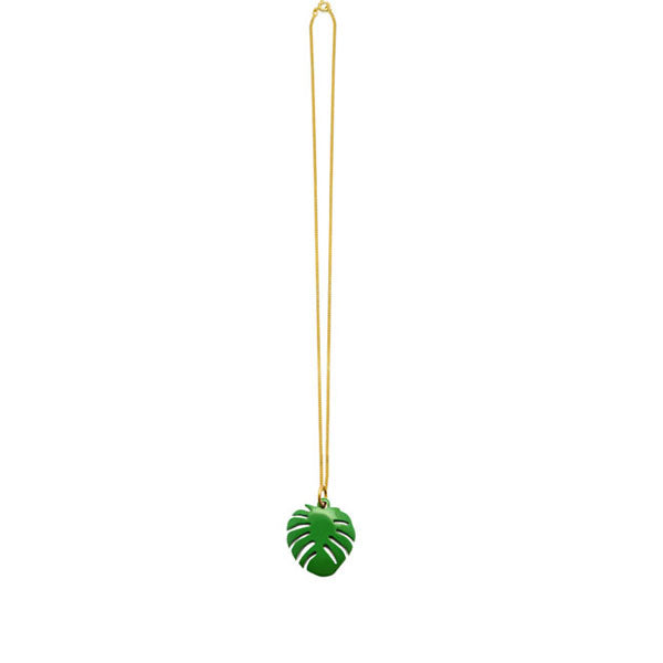 Branch Jewellery - Green lacquered horn and gold monstera palm leaf shaped pendant