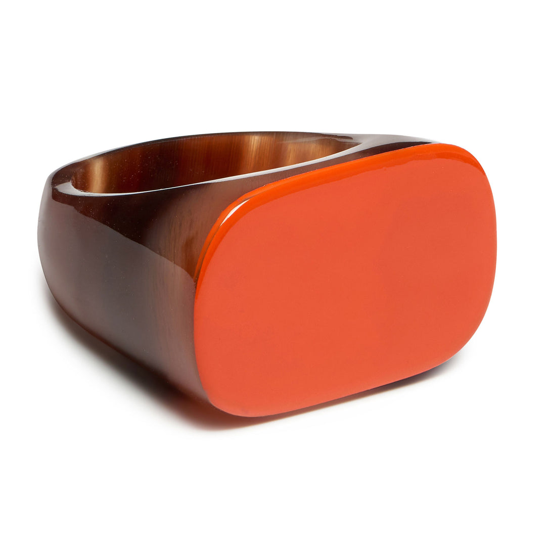 Branch Jewellery - Orange lacquered and brown natural horn oval statement ring