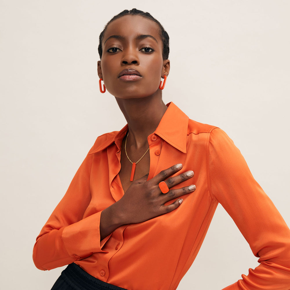 Branch Jewellery - Orange lacquered and brown natural statement jewellery.