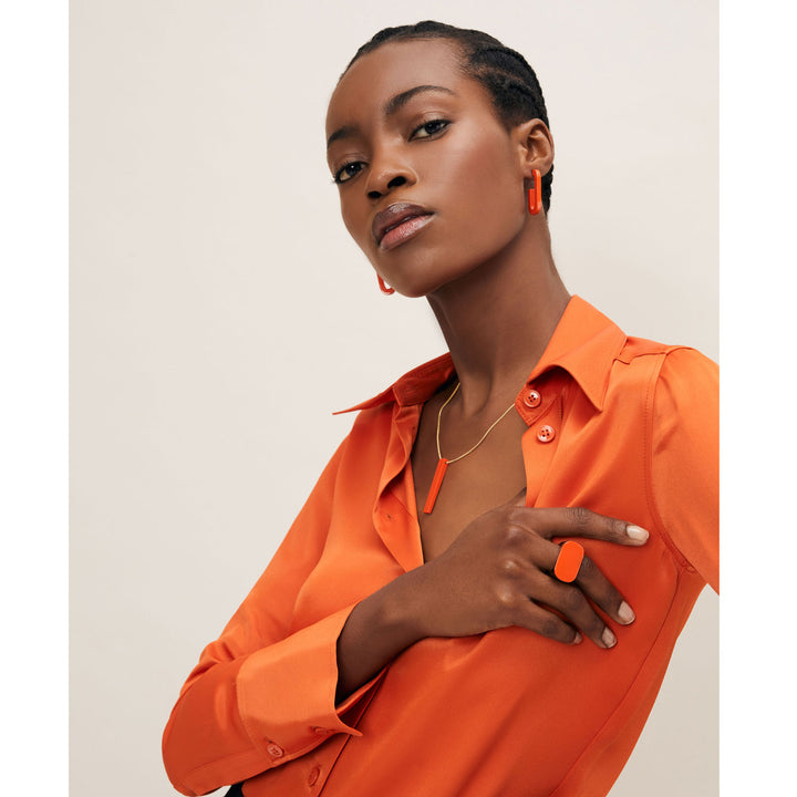 Branch Jewellery - Orange lacquered and brown natural statement jewellery.