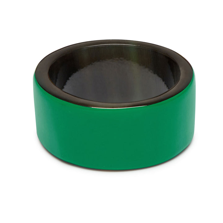 Branch Jewellery - Emerald green and black lacquered horn band ring
