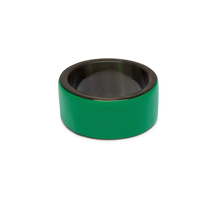 Branch Jewellery - Emerald green and black lacquered horn band ring