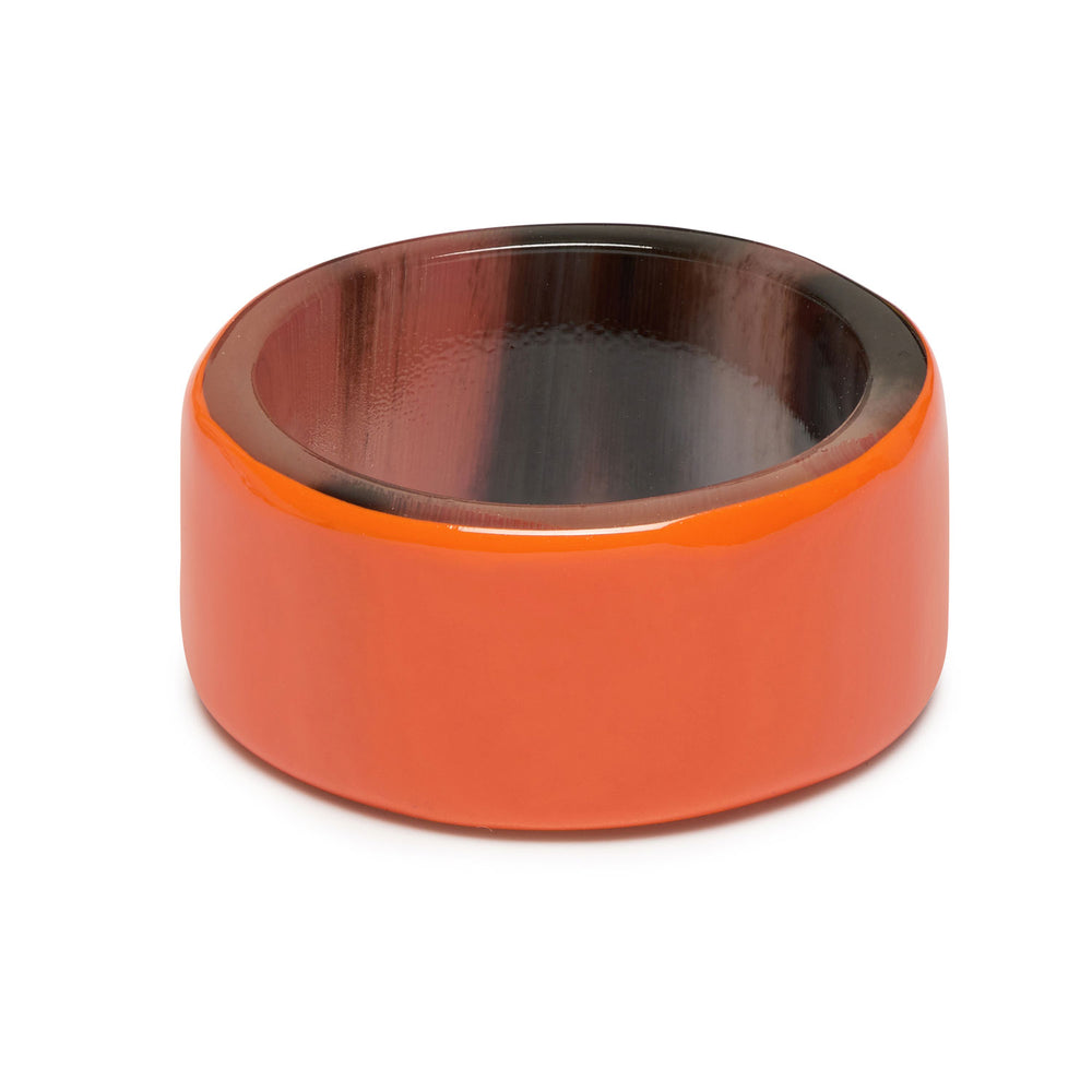 Branch Jewellery - Brown natural and lacquered orange buffalo horn band ring