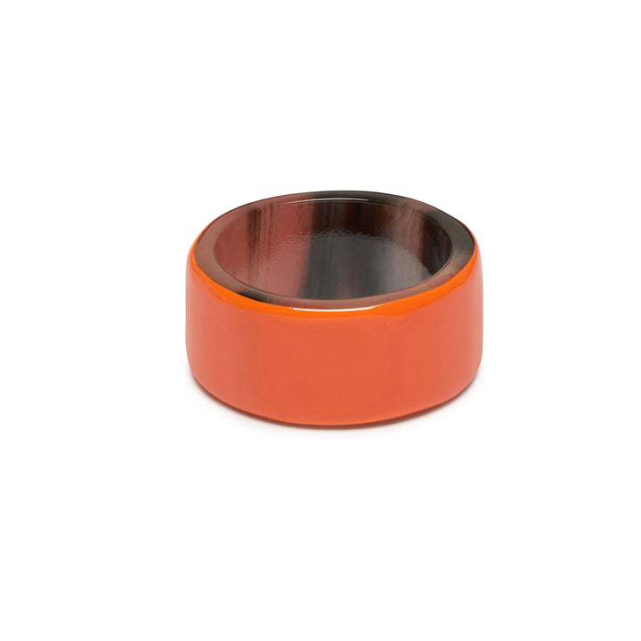 Branch Jewellery - Brown natural and lacquered orange buffalo horn band ring