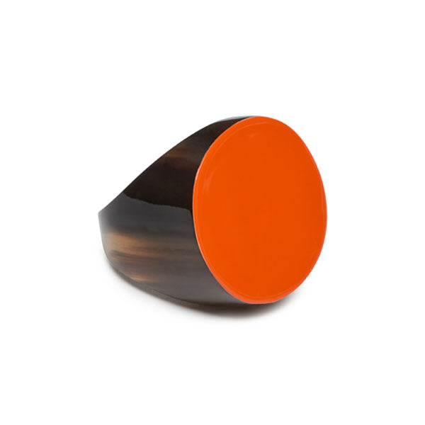 branch jewellery - Natural brown and lacquered orange Round buffalo horn ring 