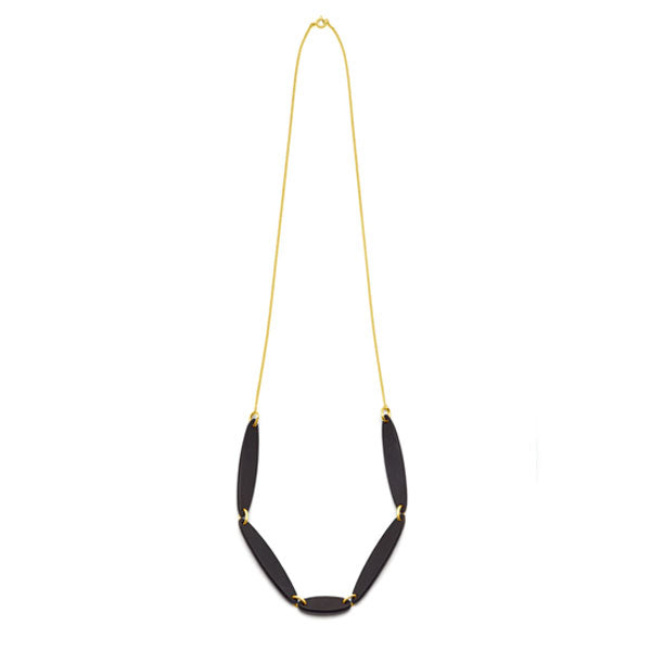 Branch Jewellery - necklace with black oval wood set on gold plated chain