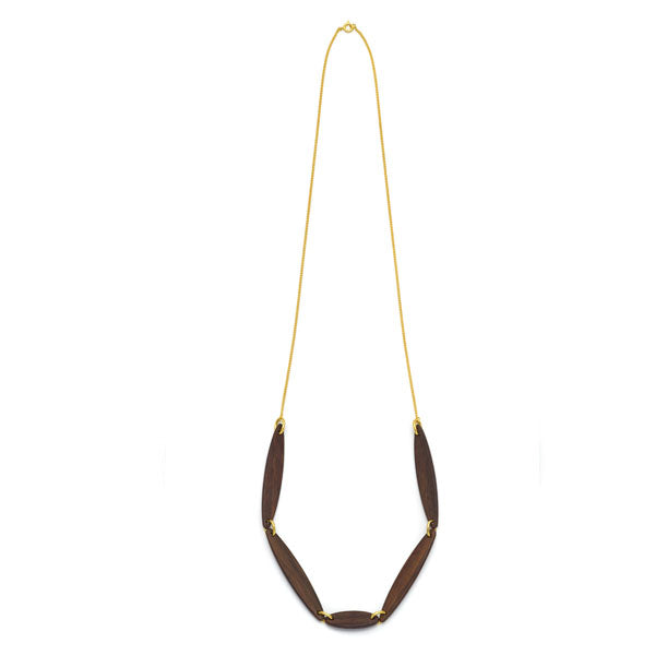 Branch Jewellery - necklace with brown oval wood set on gold plated chain