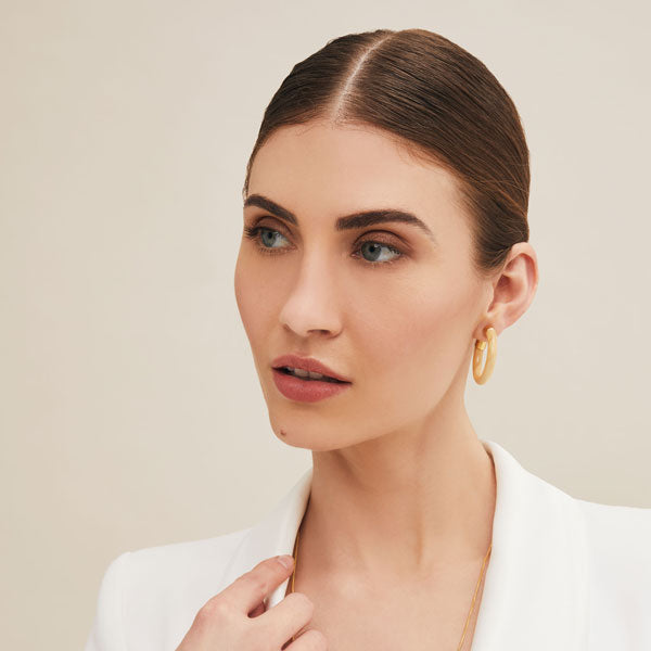 Small White Wood rounded hoop earring - Gold plate