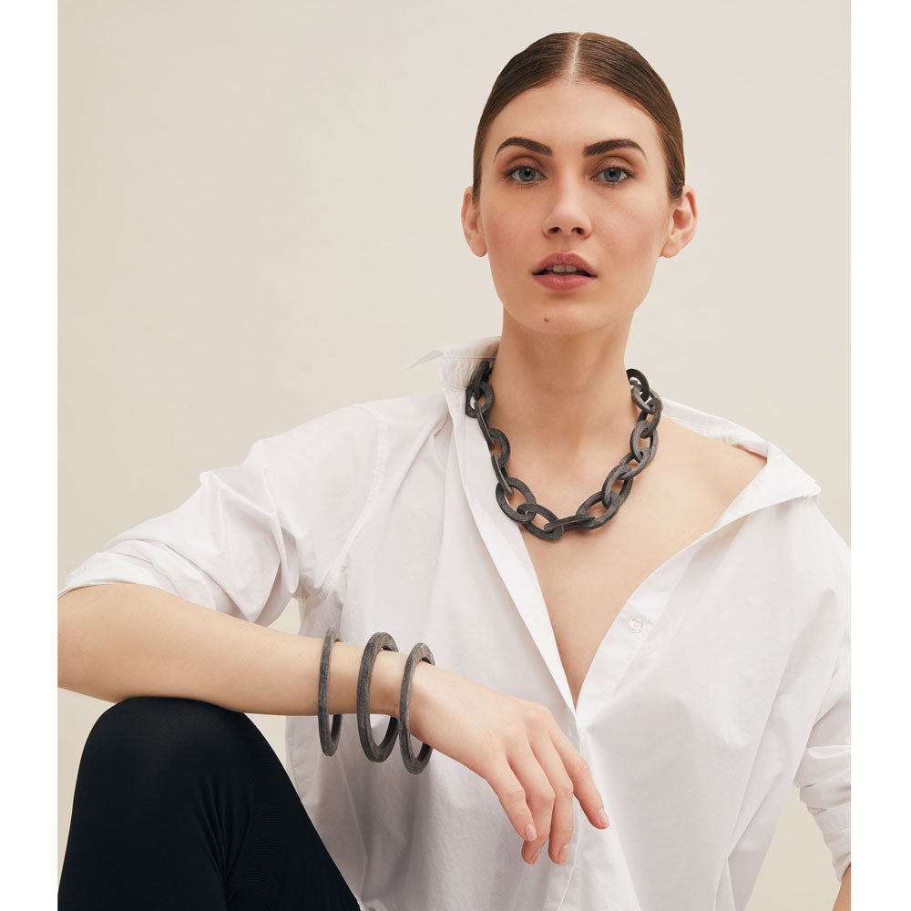 Branch jewellery - oval link grey natural buffalo horn necklace