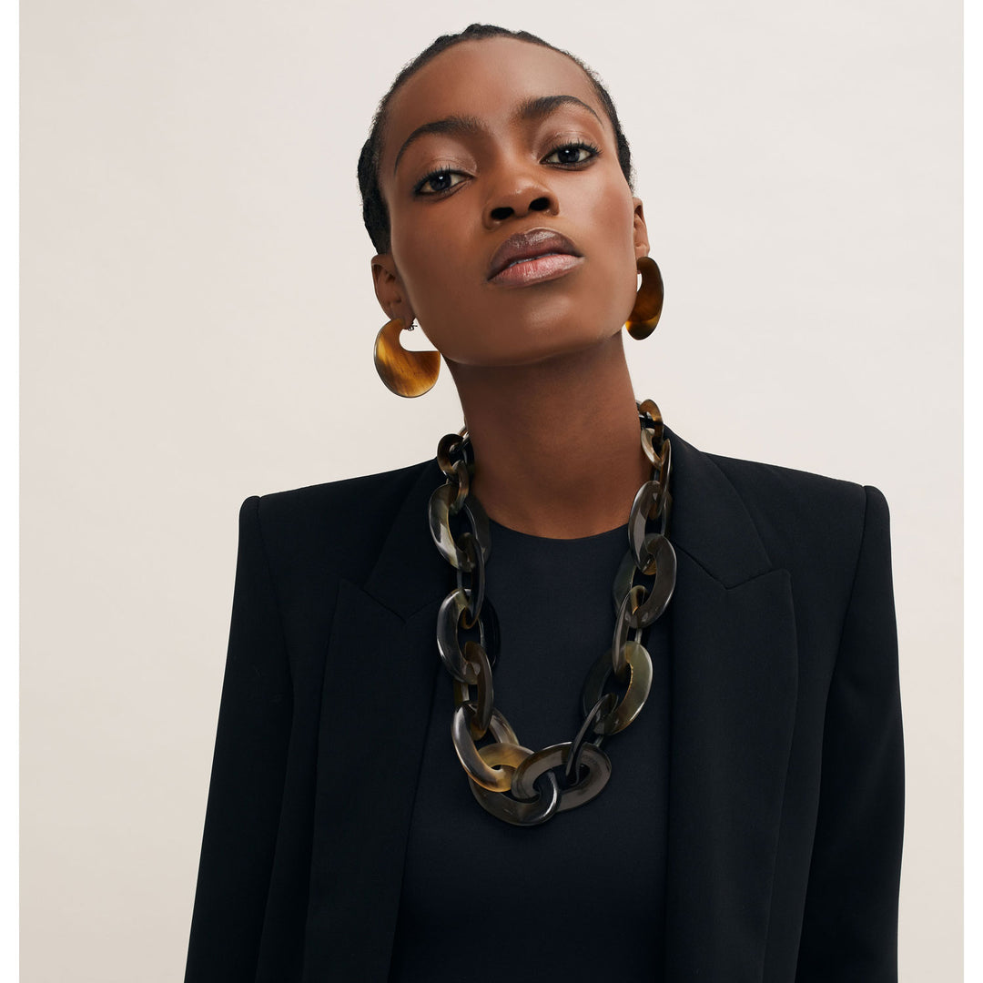 Branch Jewellery - Chunky brown horn oval link statement necklace