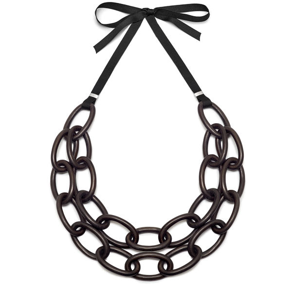 Branch Jewellery - Black wood double strand oval link necklace set on ribbon