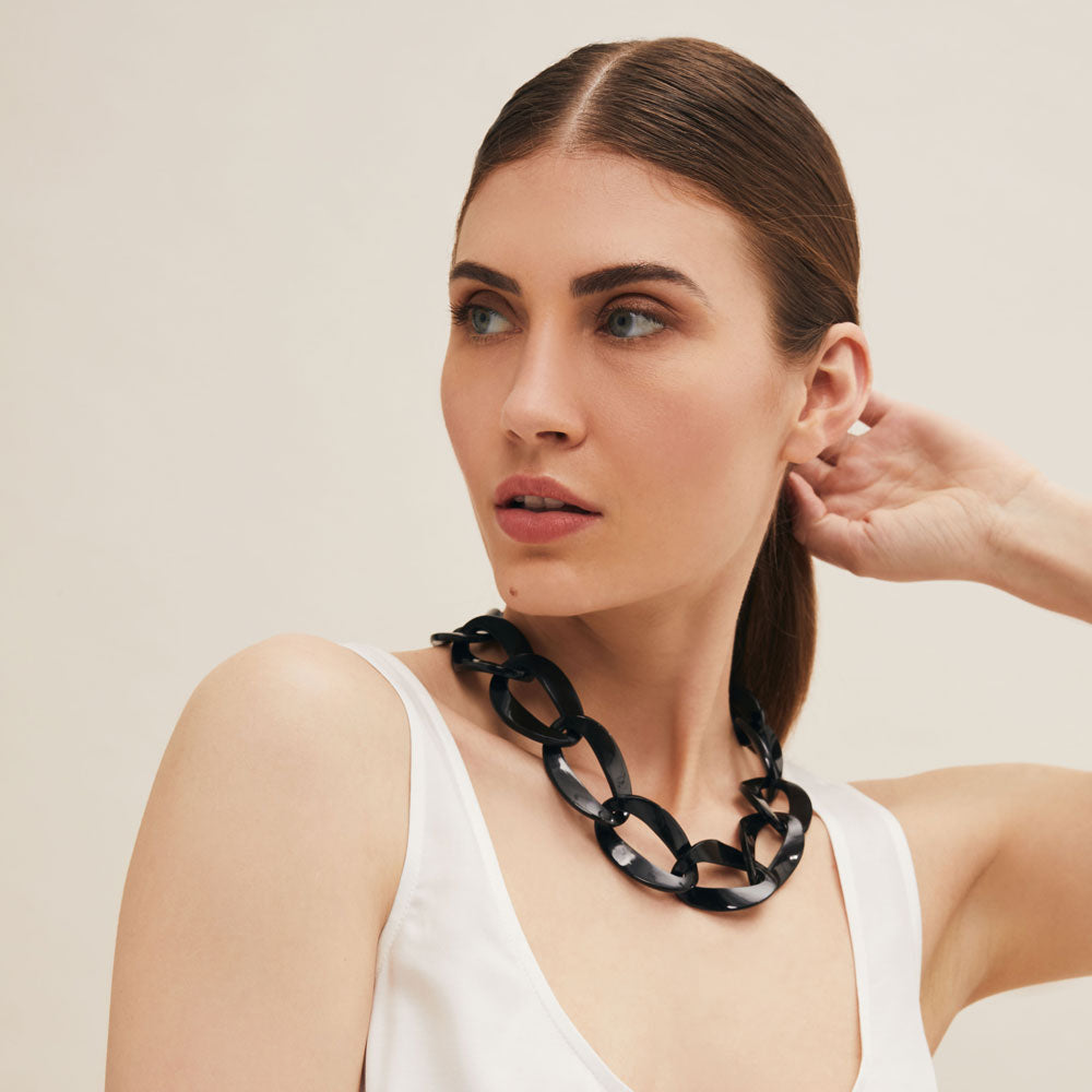 Branch Jewellery - Black horn curb link necklace