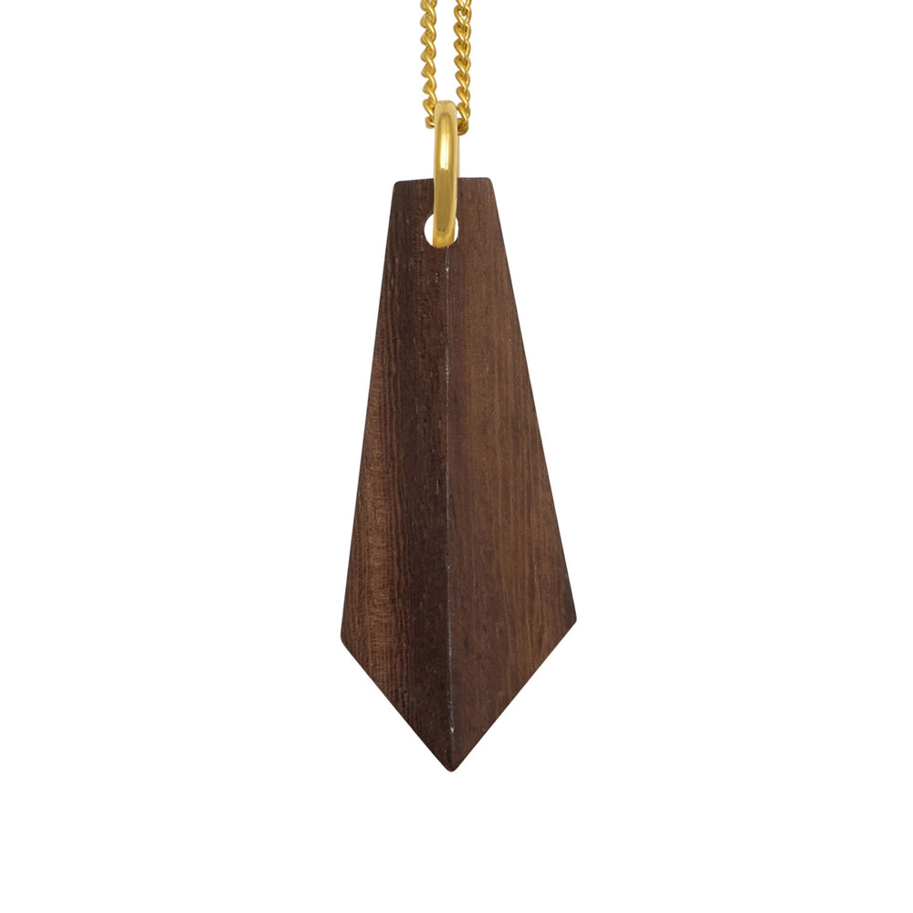 Brown wood and gold angular pendant S/PN14522G/BRN