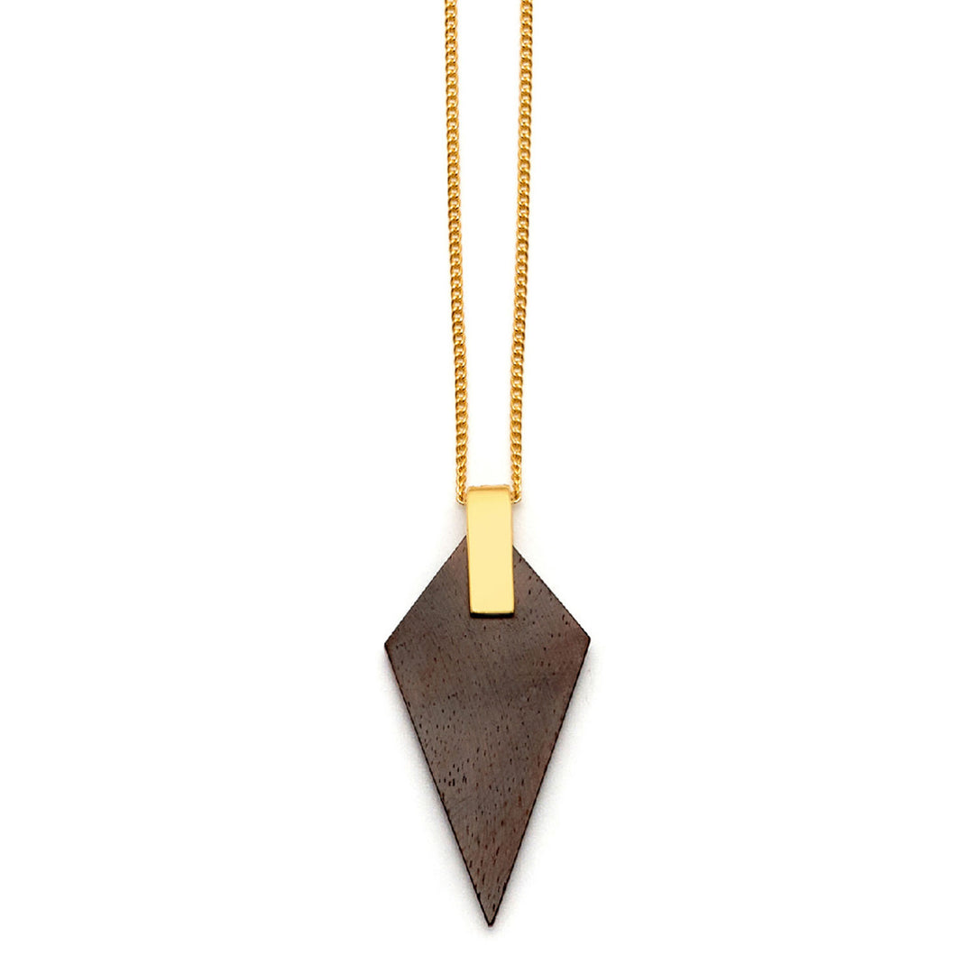 Branch Jewellery - Brown wood and gold triangular pendant
