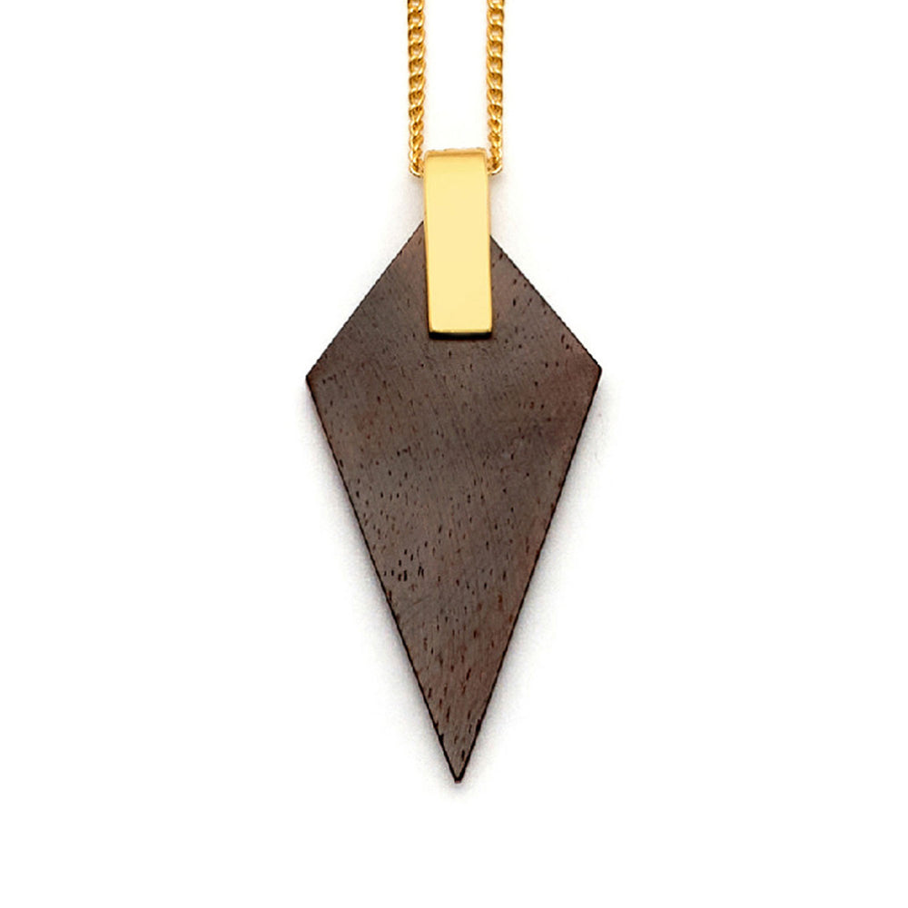 Branch Jewellery - Brown wood and gold triangular pendant