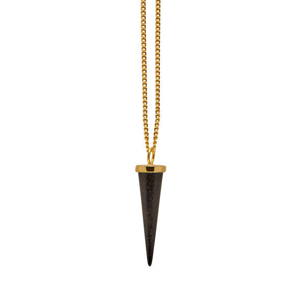 Small brown wood round spike pendant - Gold