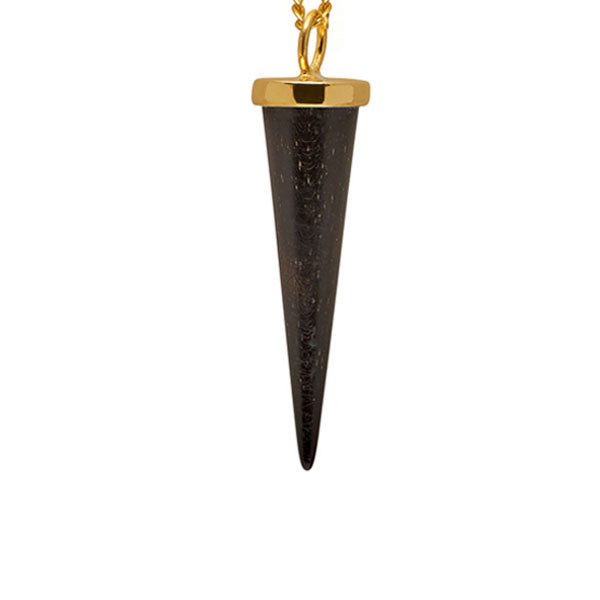 Small brown wood round spike pendant - Gold