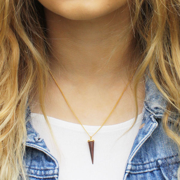 Small Rosewood and gold round Spike pendant 