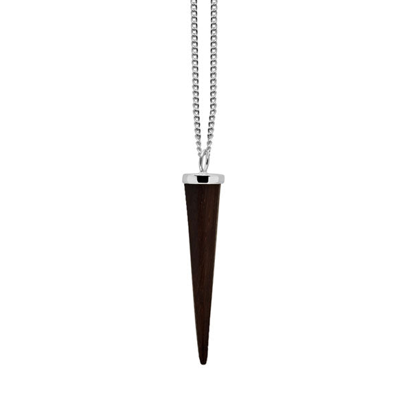 Black wood round spike pendant - Silver