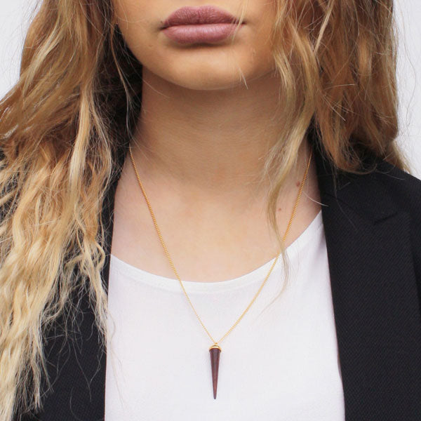 Rosewood and gold round spike pendant