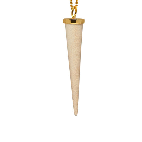 White wood round spike pendant - Gold