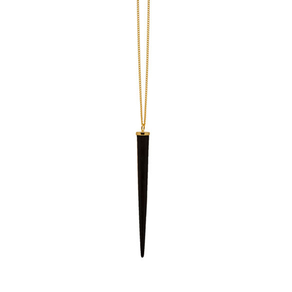 Long Black wood round spike pendant - Gold