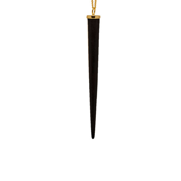 Long Black wood round spike pendant - Gold