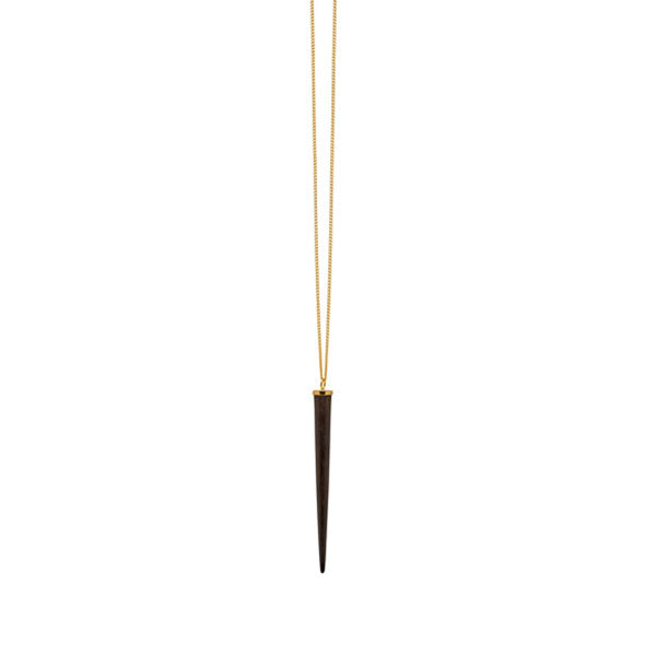 Long Black wood round spike pendant - Gold