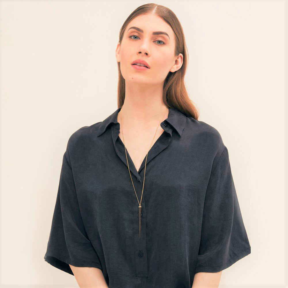 Long Rosewood round spike pendant - Gold