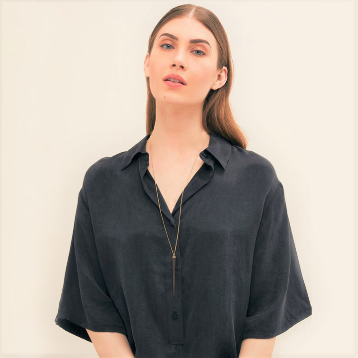 Long Rosewood round spike pendant - Gold