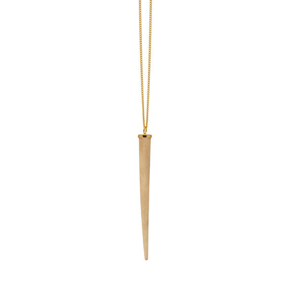 Long white wood round spike pendant - Gold