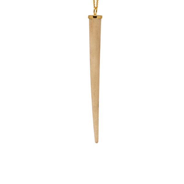 Long white wood round spike pendant - Gold