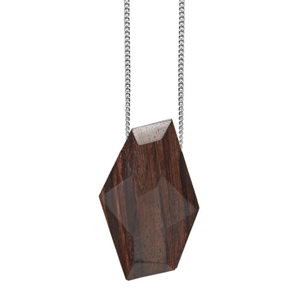 Faceted Rosewood bead pendant - silver