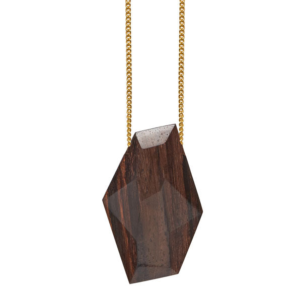 Faceted rosewood bead pendant - gold