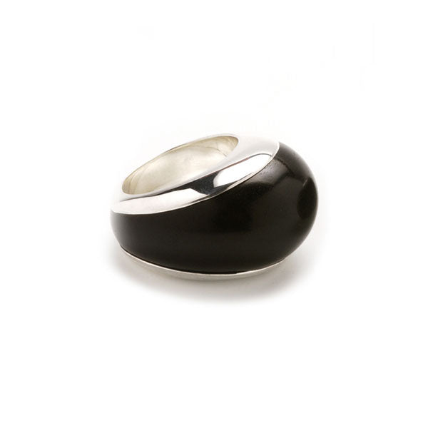 Silver lined Black Wood ring