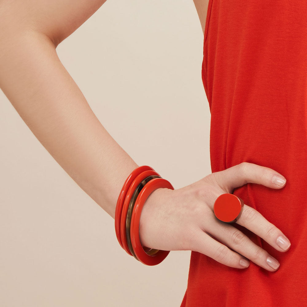 branch jewellery - Orange lacquered Round buffalo horn ring