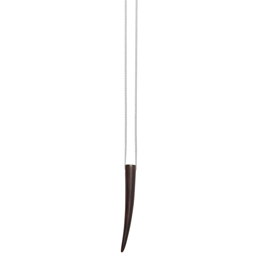 Long Black wood spike shaped pendant - Silver