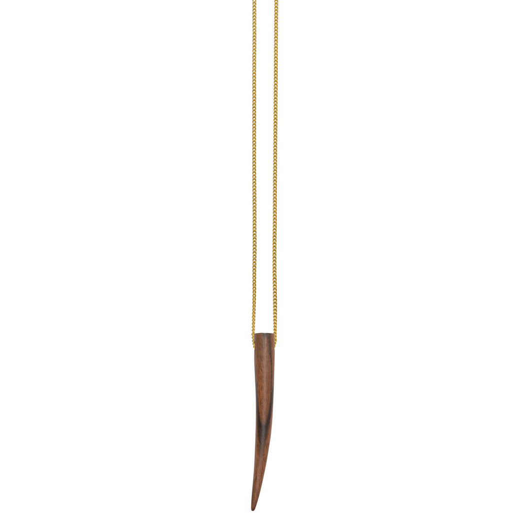Long brown wood spike shaped pendant - Gold