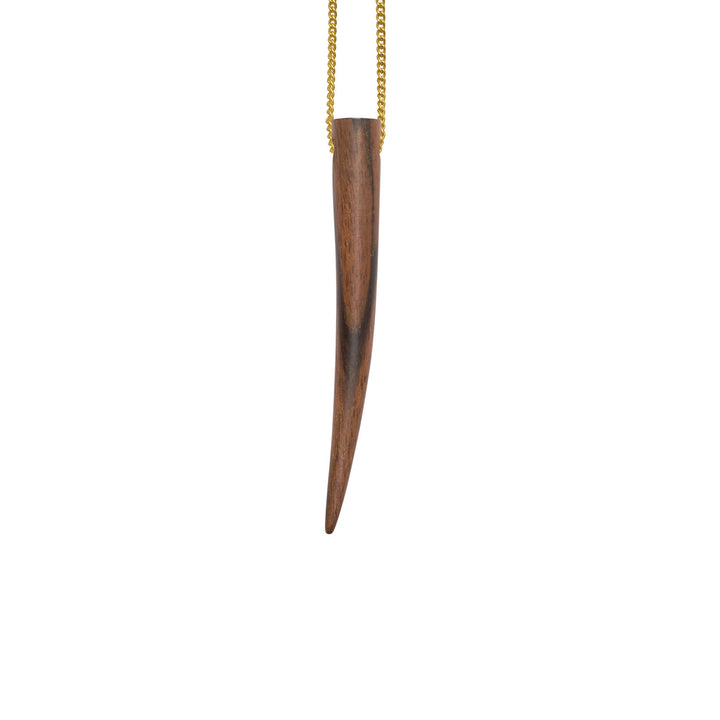 Long brown wood spike shaped pendant - Gold
