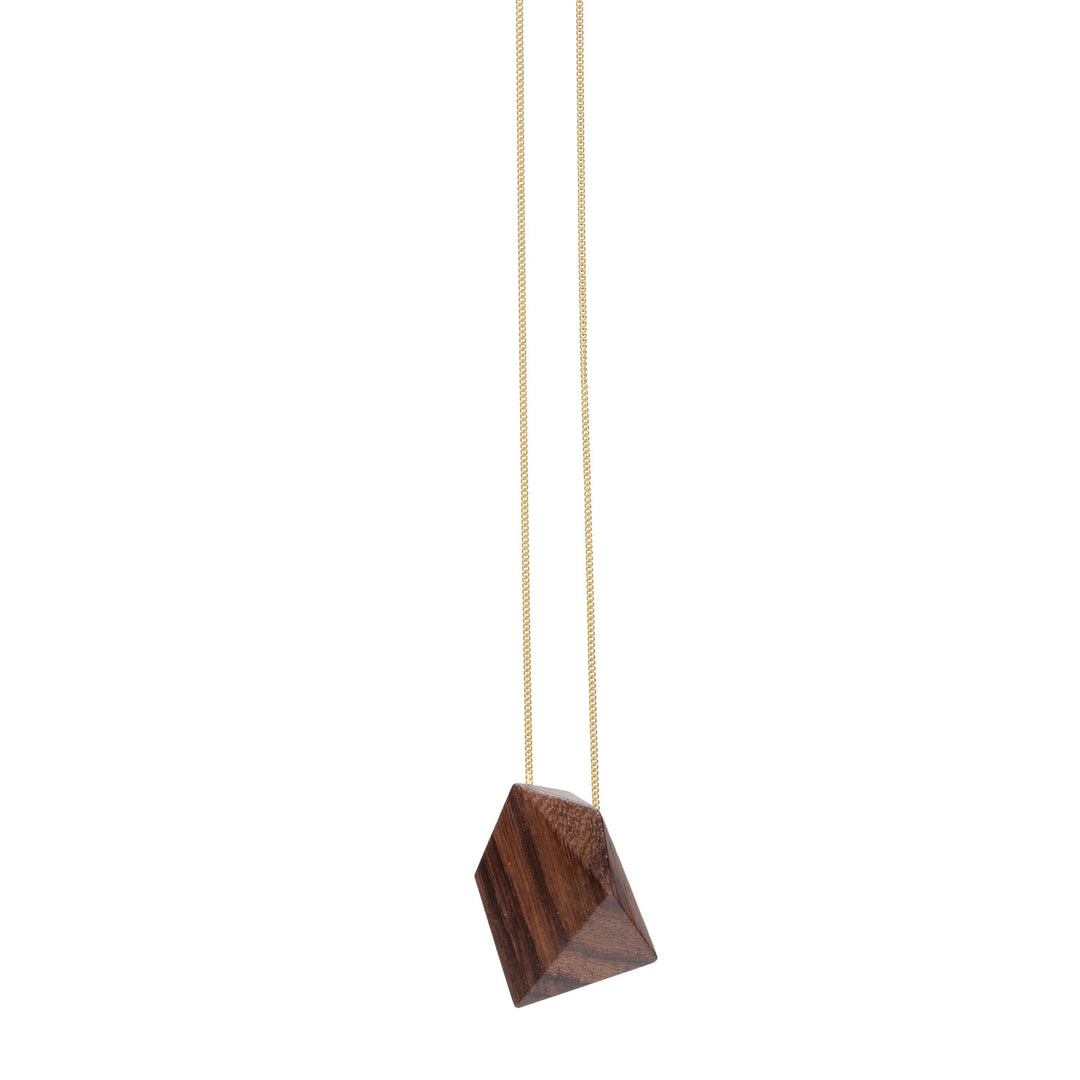 Brown wood geometric shaped pendant - Gold