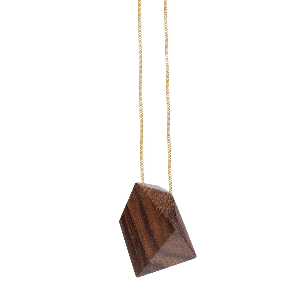 Brown wood geometric shaped pendant - Gold