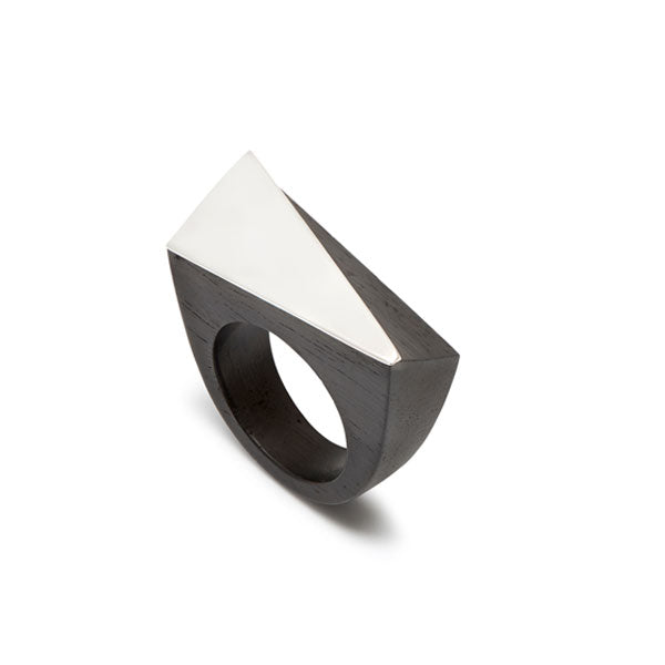 Branch Jewellery - Black wood and silver angular statement wooden ring