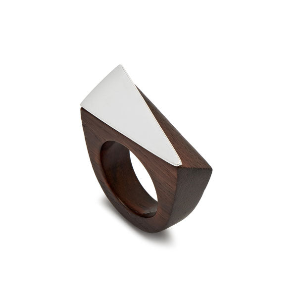 Branch Jewellery - Brown wood and silver angular statement wooden ring