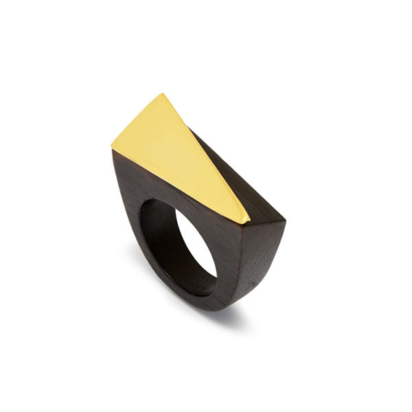 Branch Jewellery - Black wood and gold plate angular statement wooden ring
