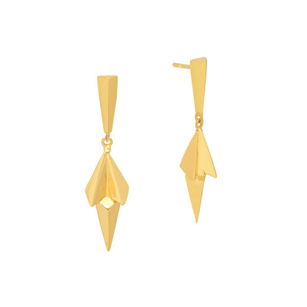 Gold spearhead drop earring